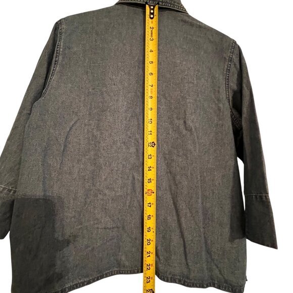 Lemon Grass Denim Shirt Jacket Floral Embroidery Red Plaid Front Panel Petite M - Picture 14 of 14